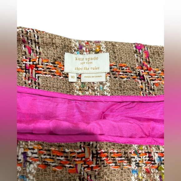 Kate Spade preppy Tweed schoolgirl Mini Skirt Tan Multi Silk Lined Size 10 - Picture 3 of 6